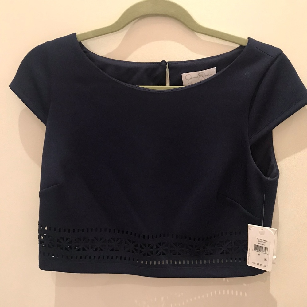 Jessica Simpson Navy Cap Sleeve Cropped Top